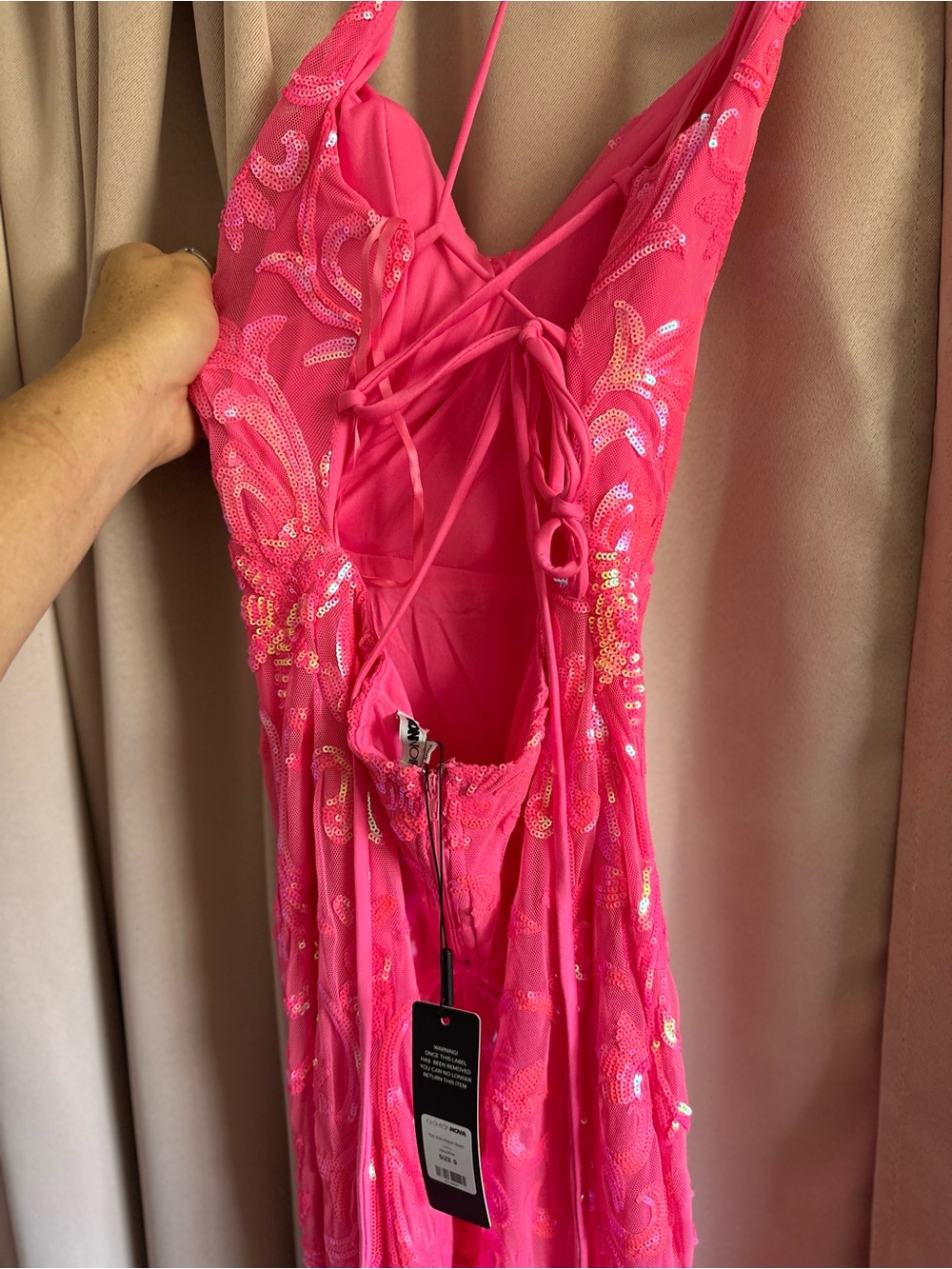 Fashion Nova Hot Pink Sequin Dress with Spaghetti Straps - Picture 2 of 6